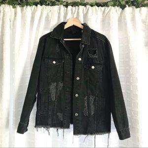 distressed black denim jacket